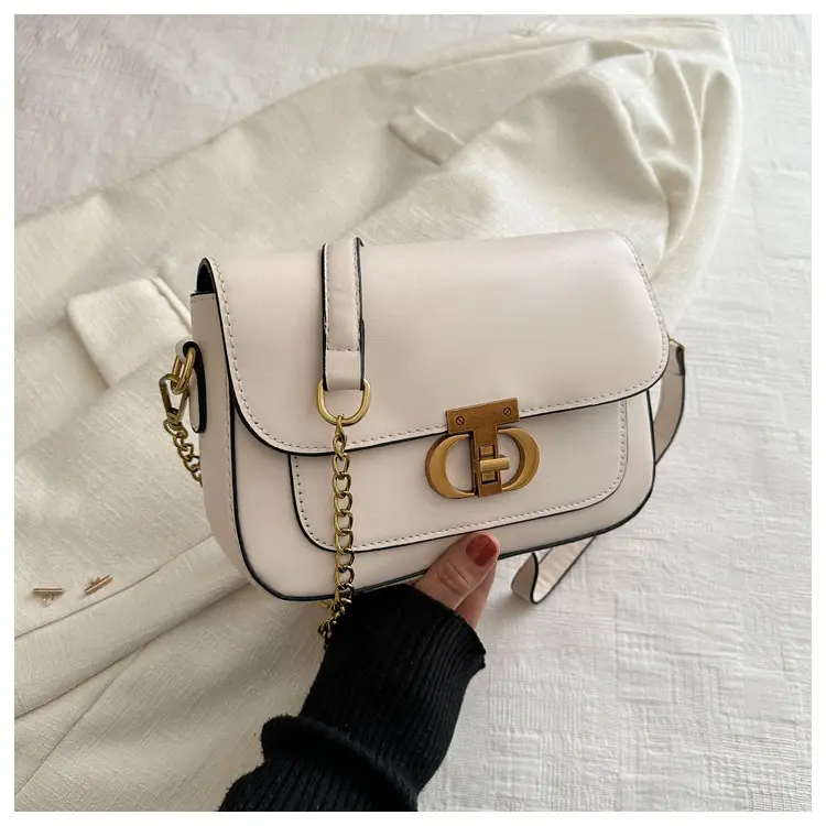 Retro Style Women's Shoulder Bag Beige Gold Clasp — feature 7