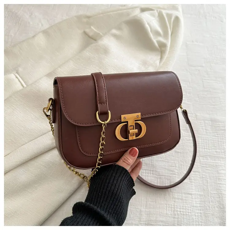 Retro Style Women's Shoulder Bag Beige Gold Clasp — feature 9