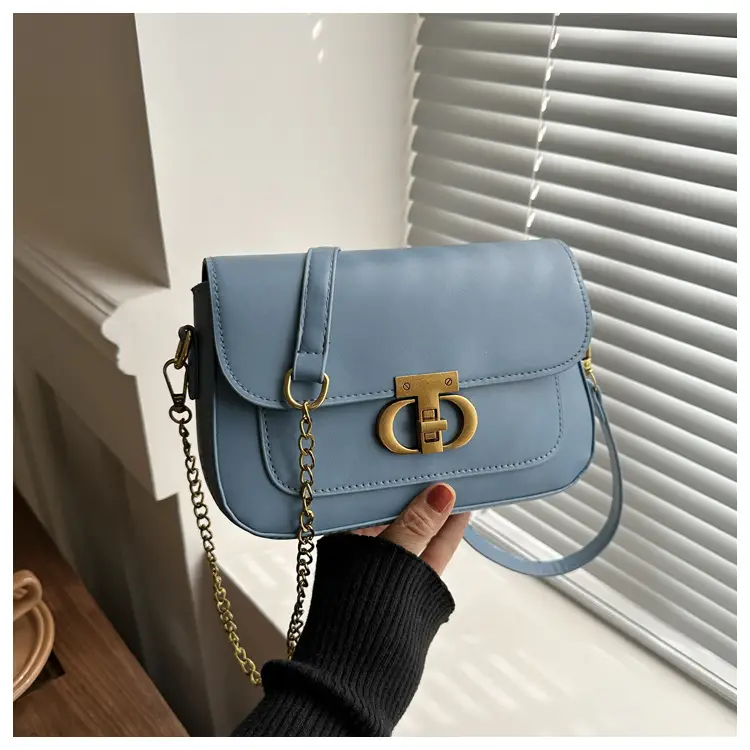 Retro Style Women's Shoulder Bag Beige Gold Clasp - Image 2