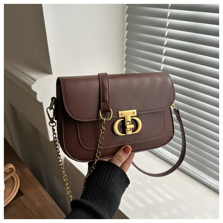 Retro Style Women's Shoulder Bag Beige Gold Clasp - Image 4