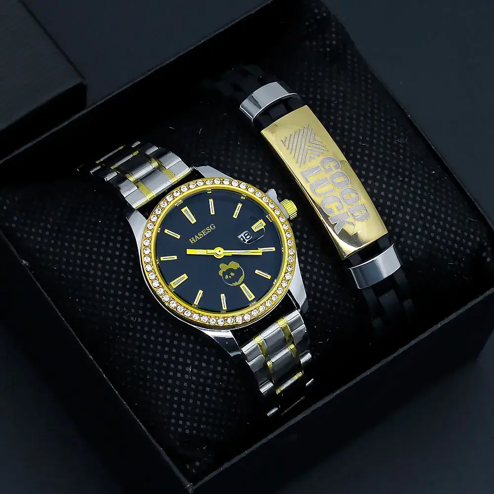 Women's Gold Quartz Watch with Diamond Band - Image 5