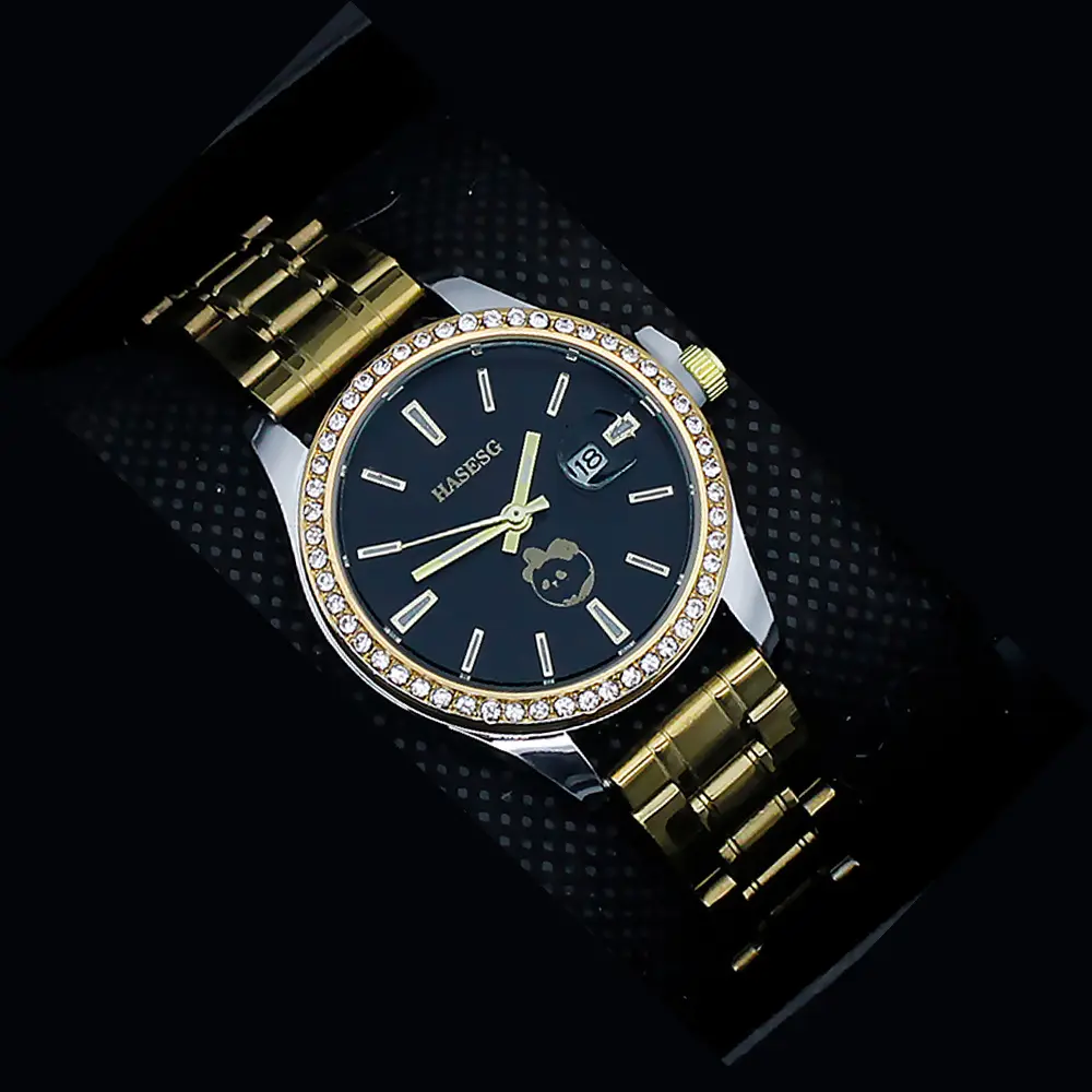 Women's Gold Quartz Watch with Diamond Band — feature 14