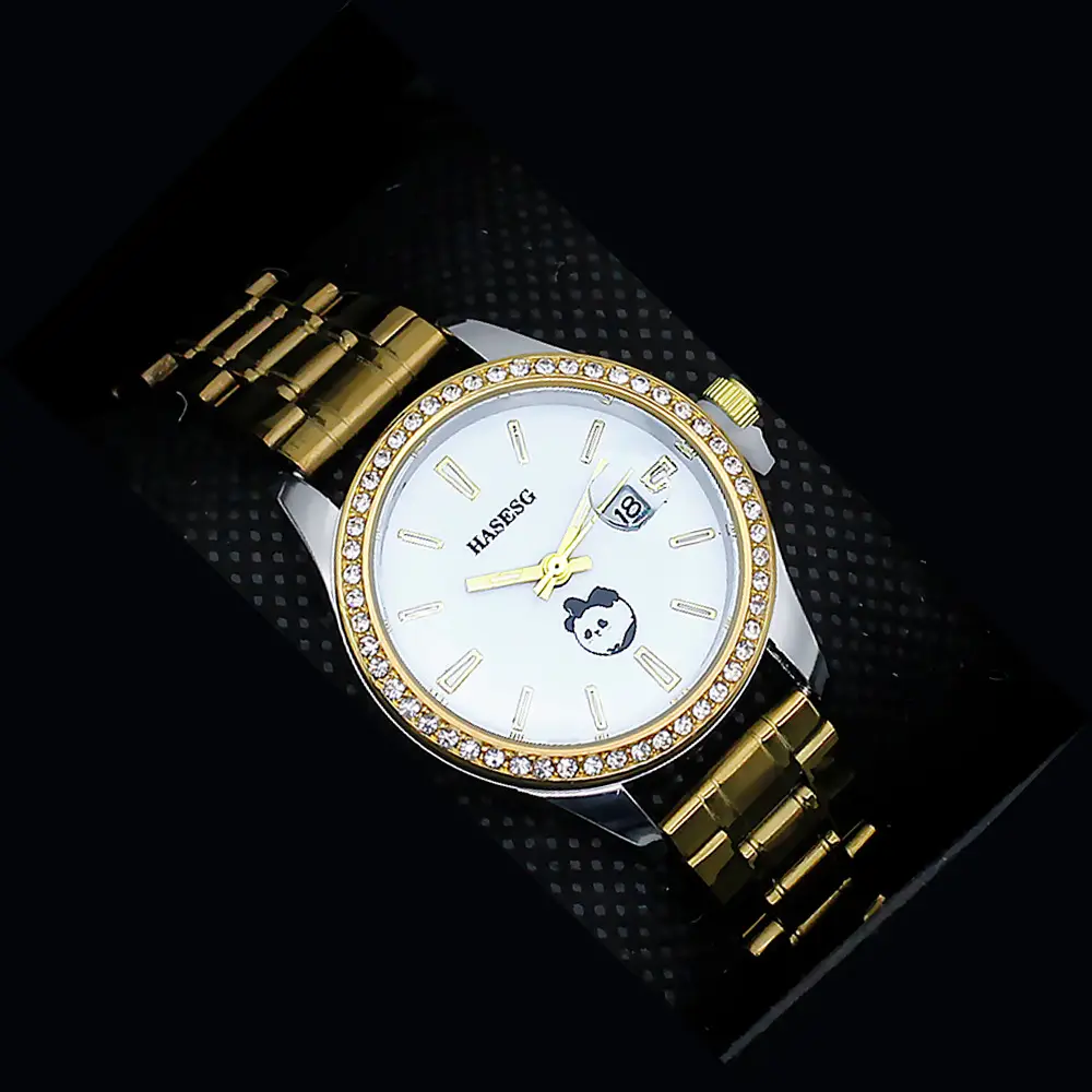 Women's Gold Quartz Watch with Diamond Band — feature 17