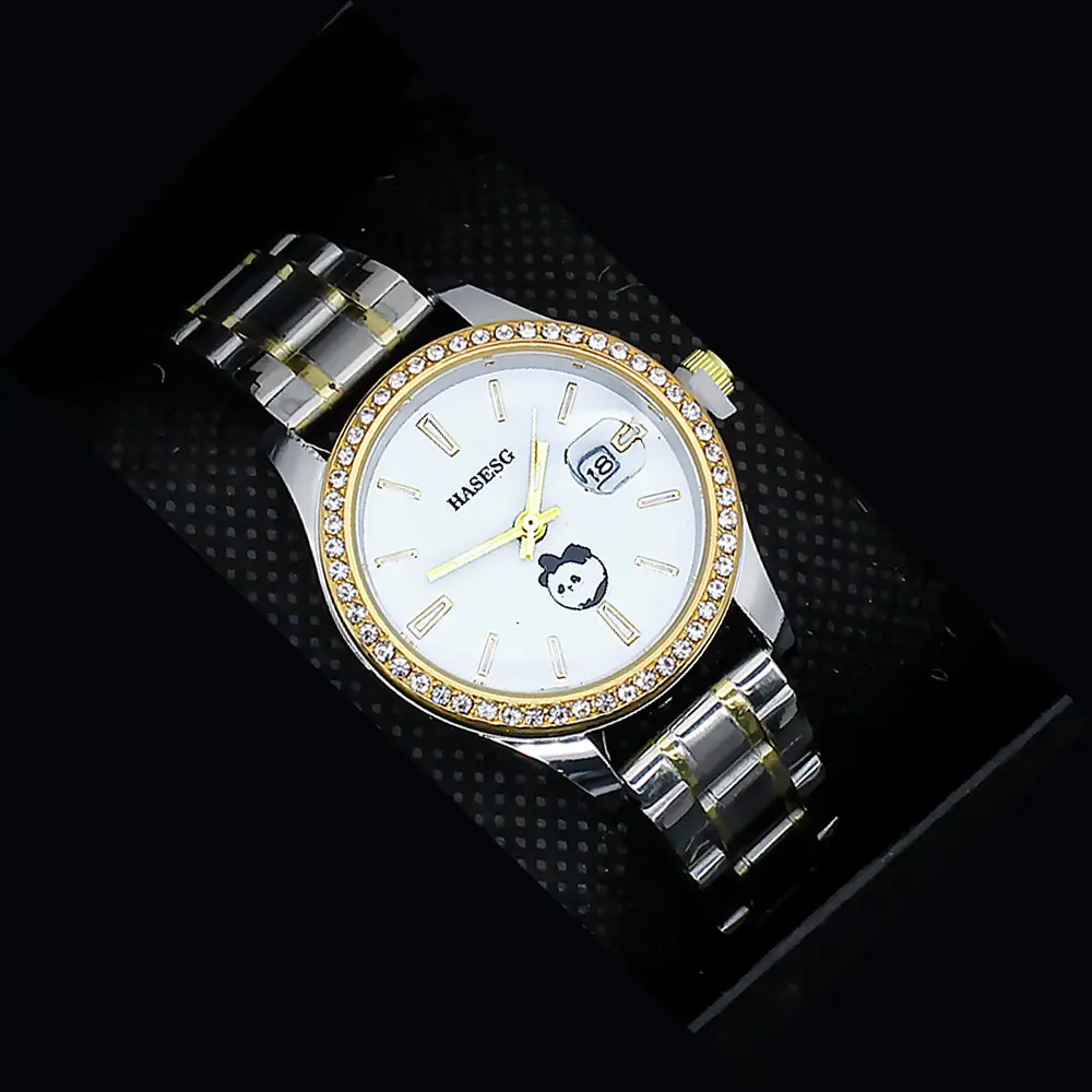 Women's Gold Quartz Watch with Diamond Band — feature 18
