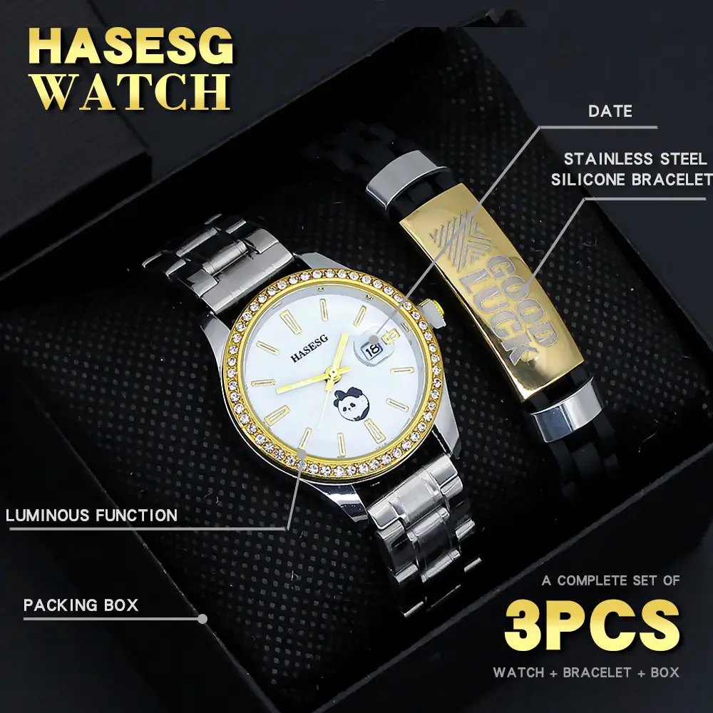 Women's Gold Quartz Watch with Diamond Band — feature 3