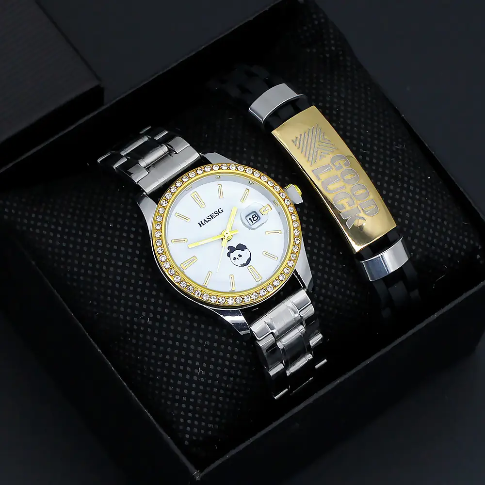Women's Gold Quartz Watch with Diamond Band — feature 9