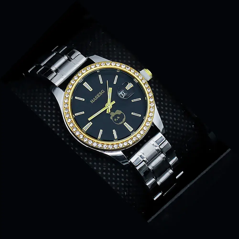 Women's Gold Quartz Watch with Diamond Band - Image 10
