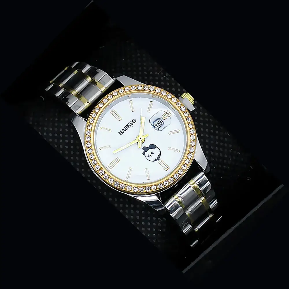 Women's Gold Quartz Watch with Diamond Band - Image 8