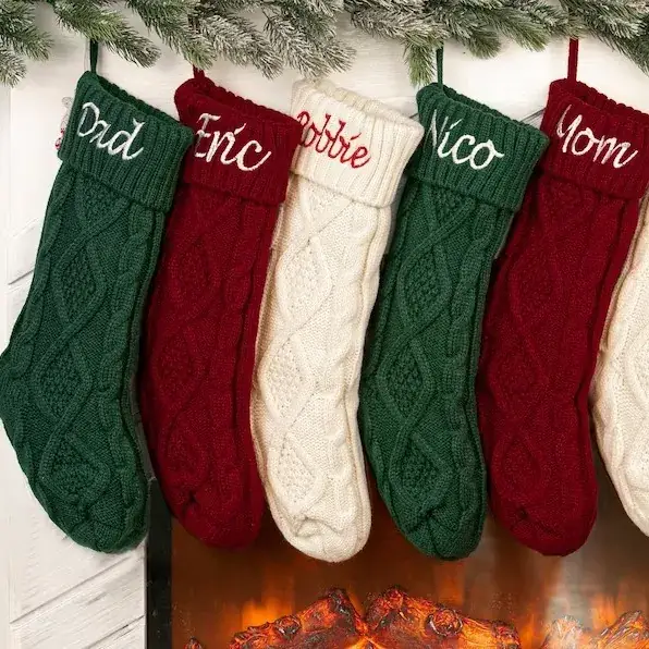 Knitted Wool Embroidered Socks for Home Decor