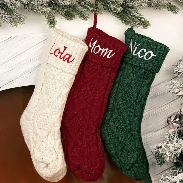 Knitted Wool Embroidered Socks for Home Decor