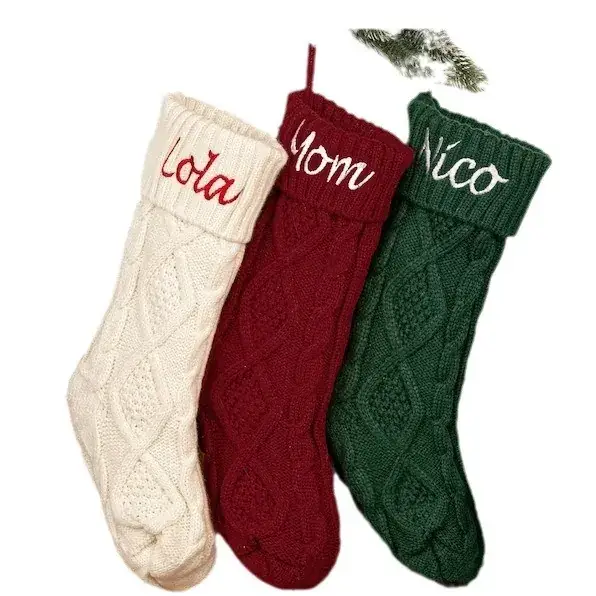 Knitted Wool Embroidered Socks for Home Decor