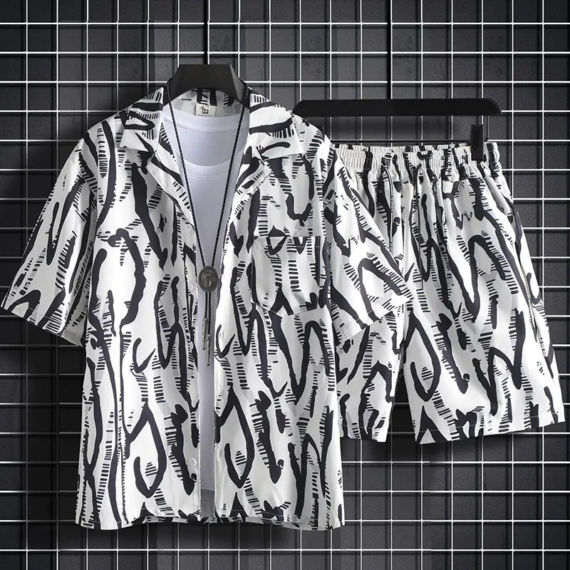Men Summer Floral Ice Silk Beach Suit Sanya Travel