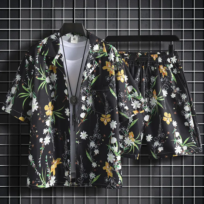 Men Summer Floral Ice Silk Beach Suit Sanya Travel
