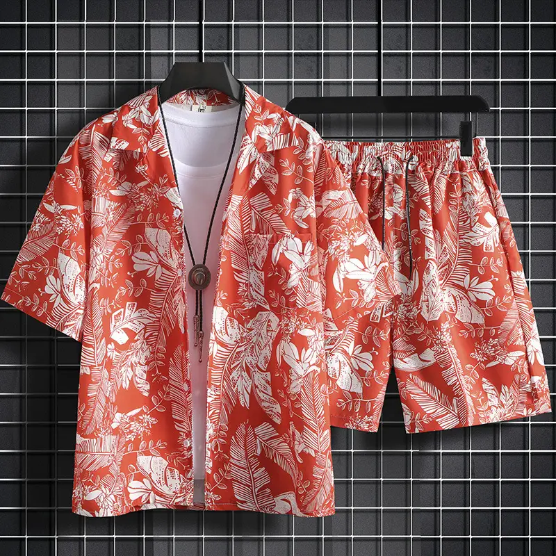 Men Summer Floral Ice Silk Beach Suit Sanya Travel