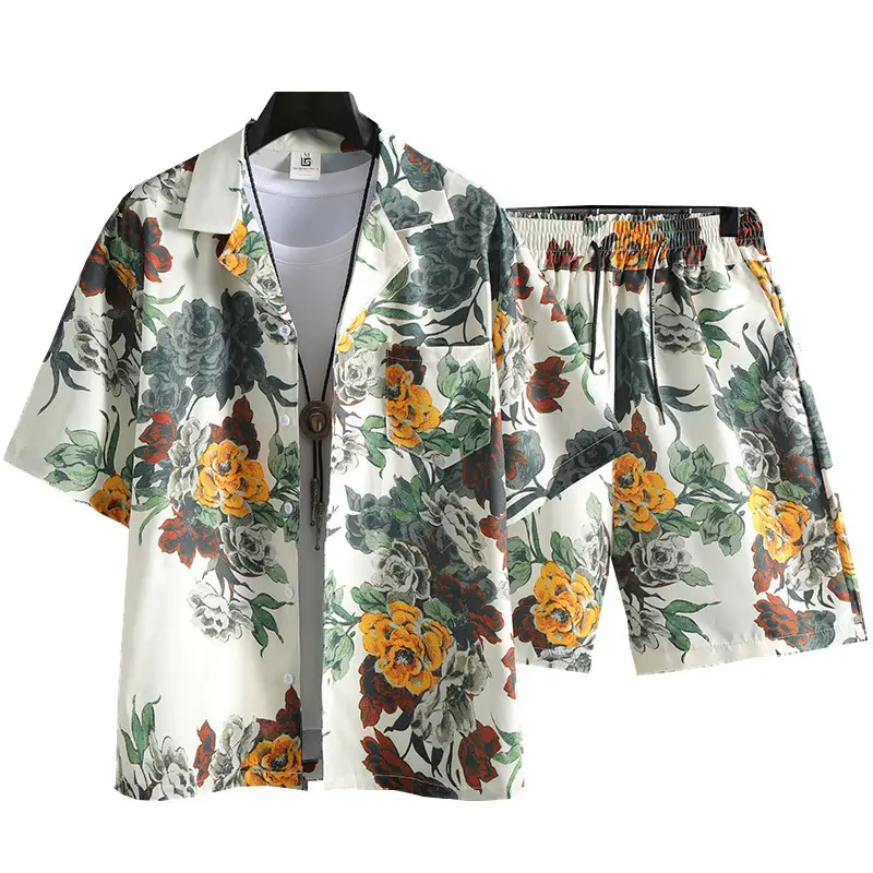 Men Summer Floral Ice Silk Beach Suit Sanya Travel