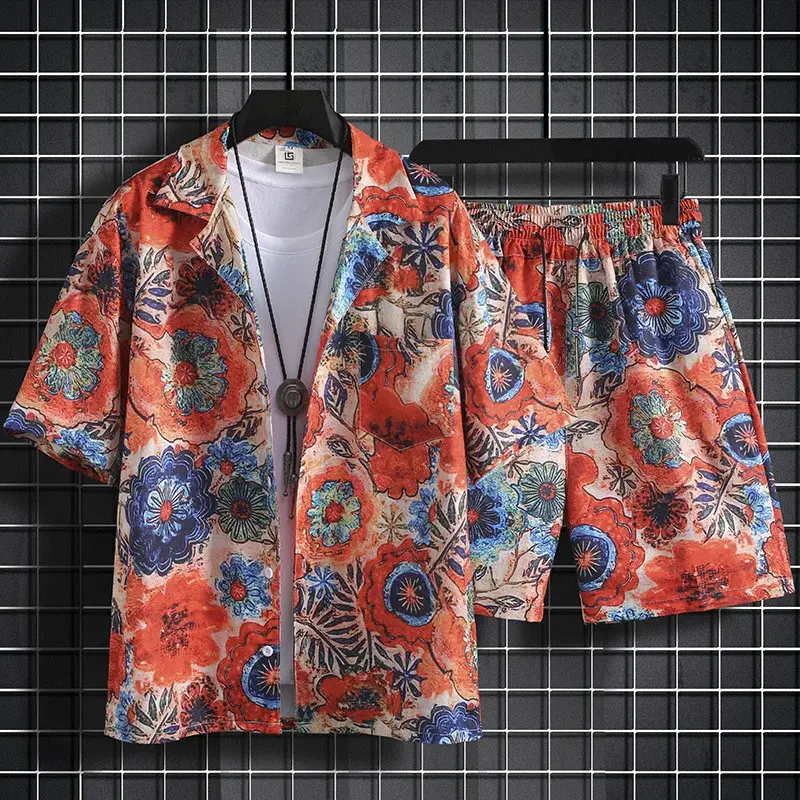 Men Summer Floral Ice Silk Beach Suit Sanya Travel — feature 9