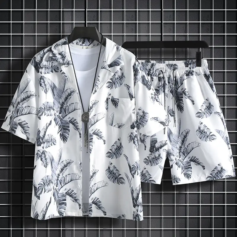 Men Summer Floral Ice Silk Beach Suit Sanya Travel