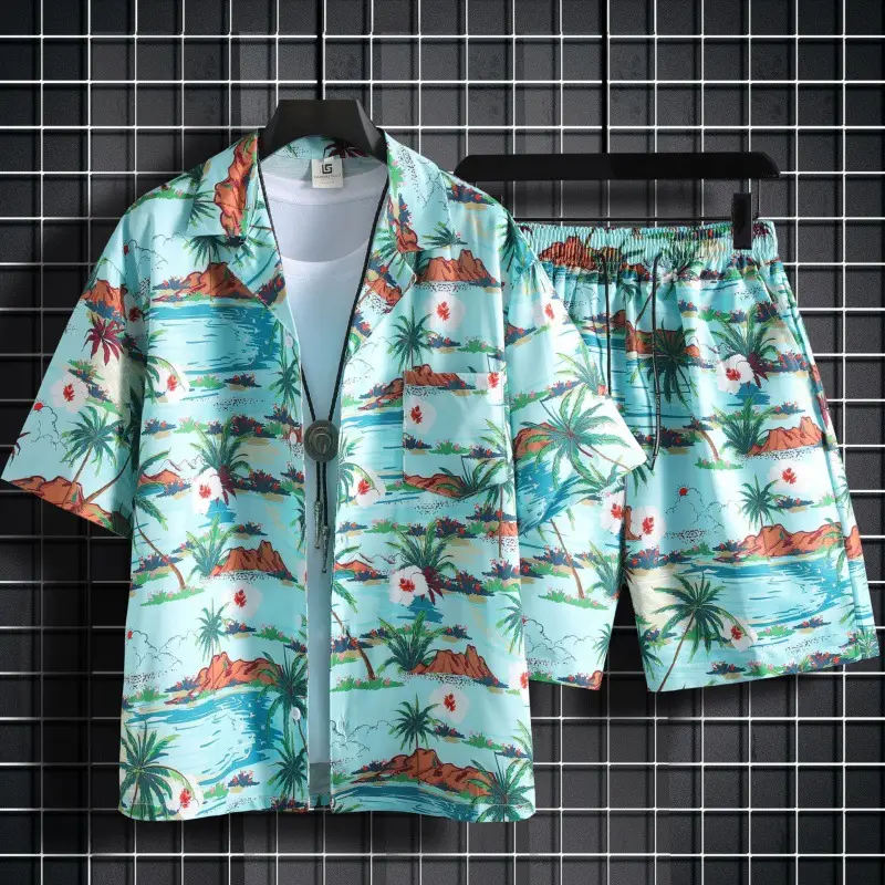 Men Summer Floral Ice Silk Beach Suit Sanya Travel