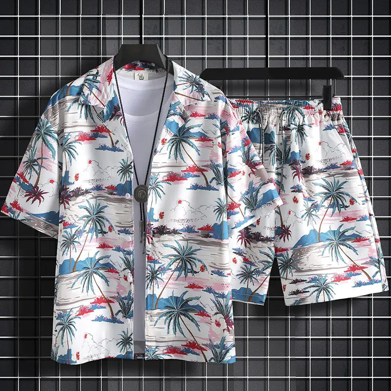 Men Summer Floral Ice Silk Beach Suit Sanya Travel