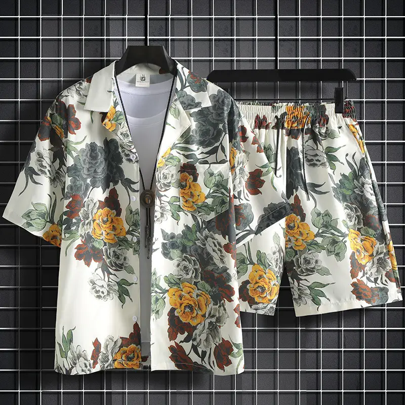 Men Summer Floral Ice Silk Beach Suit Sanya Travel