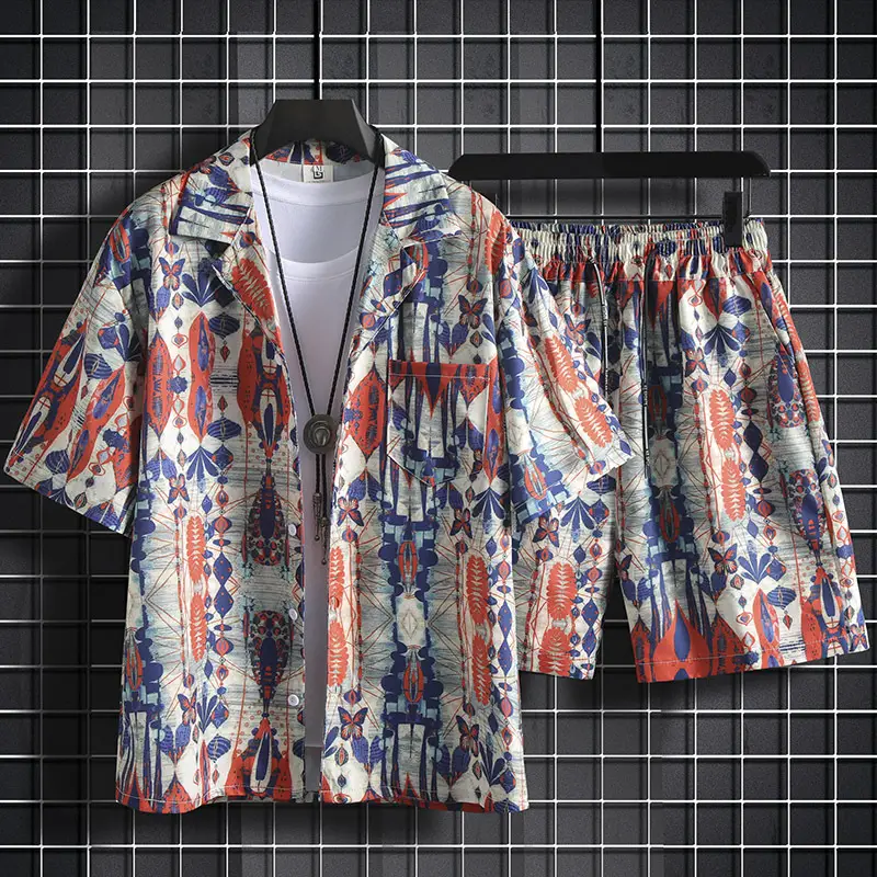 Men Summer Floral Ice Silk Beach Suit Sanya Travel