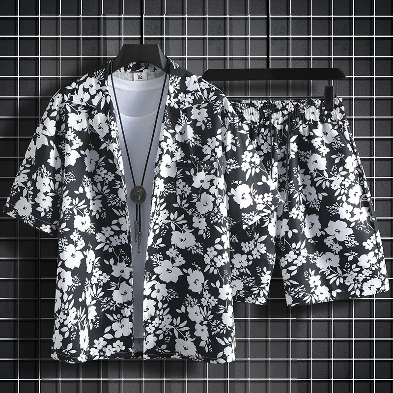 Men Summer Floral Ice Silk Beach Suit Sanya Travel