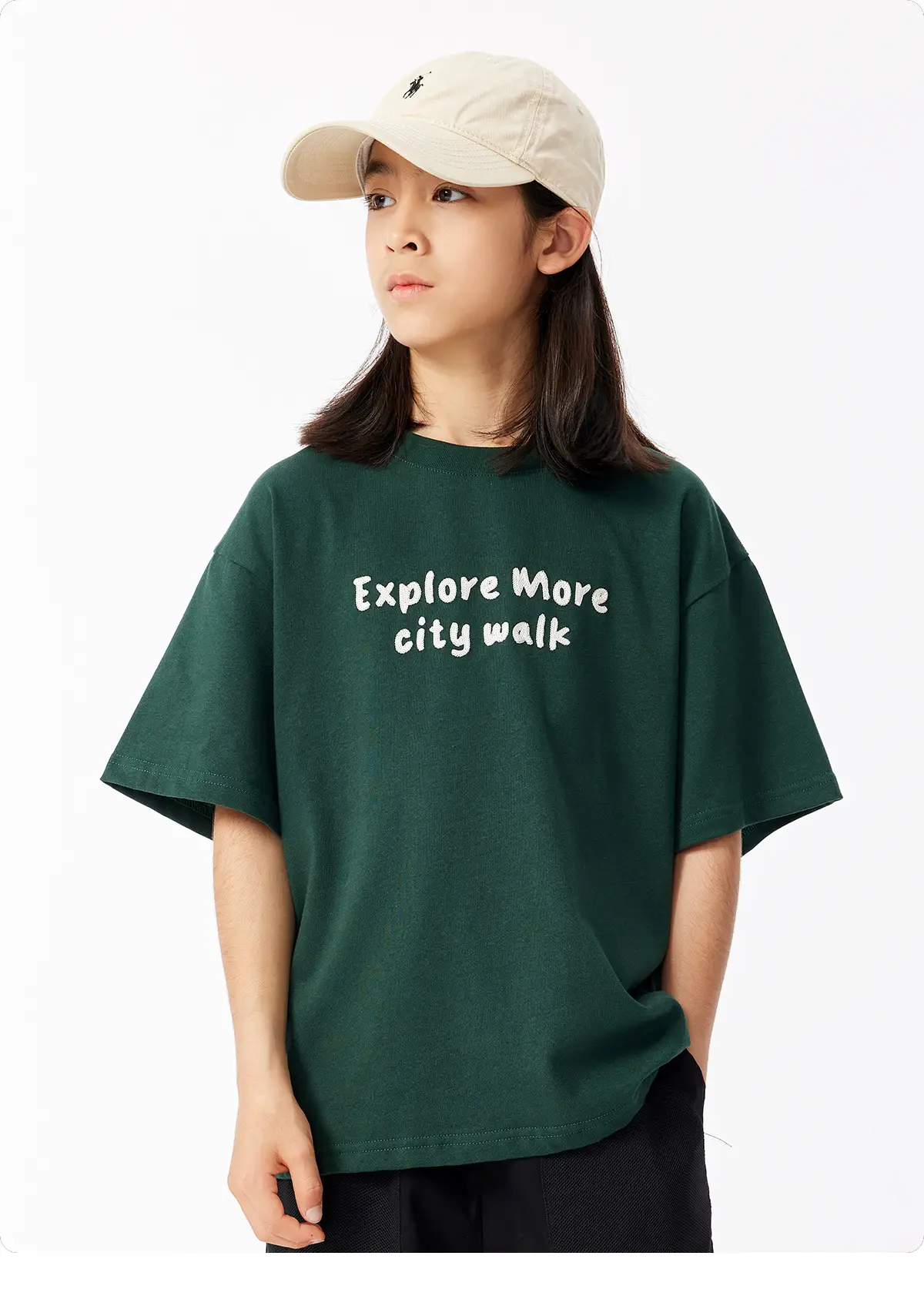 Green Embroidered T-Shirt for Girls Boys Summer Casual — feature 17
