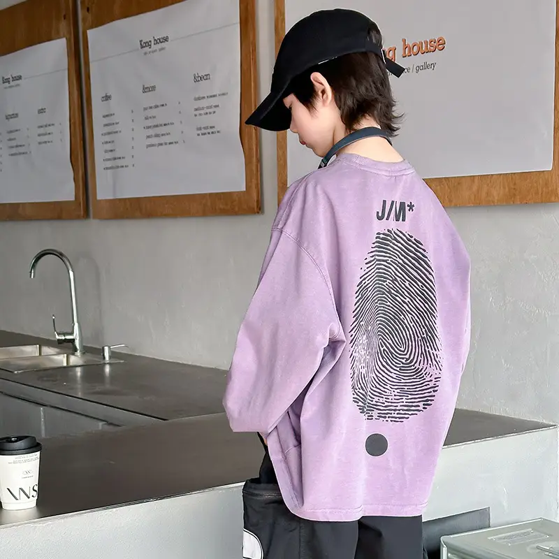 Purple Finger Print Long Sleeve T-Shirt for Boys 2024 - Image 2