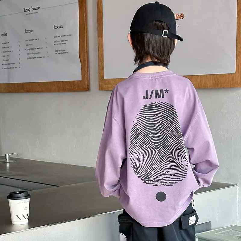 Purple Finger Print Long Sleeve T-Shirt for Boys 2024 - Image 4