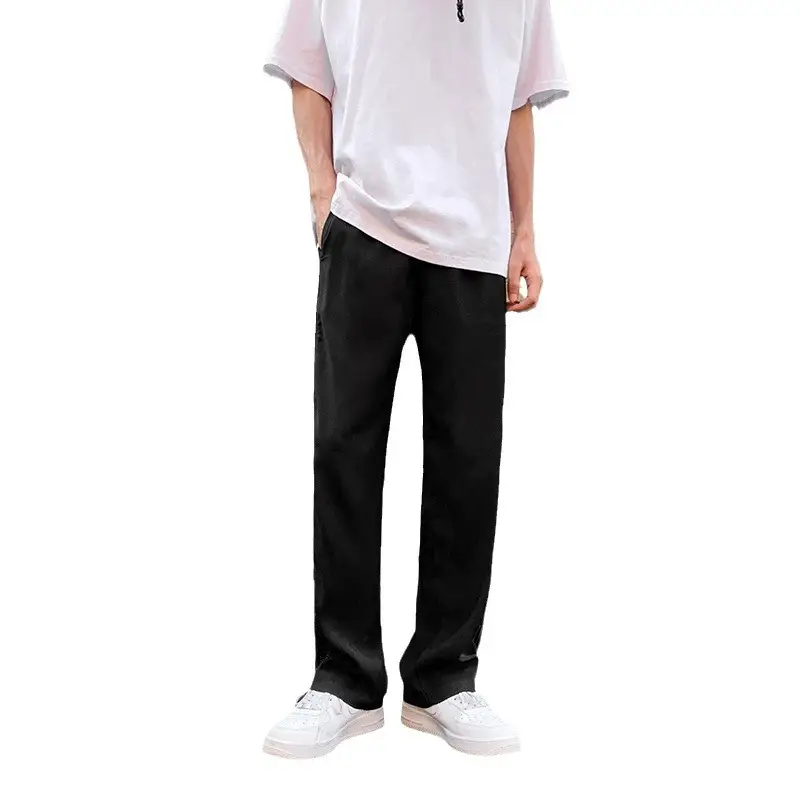 Men White Striped Loose Waist Sports Pants Summer