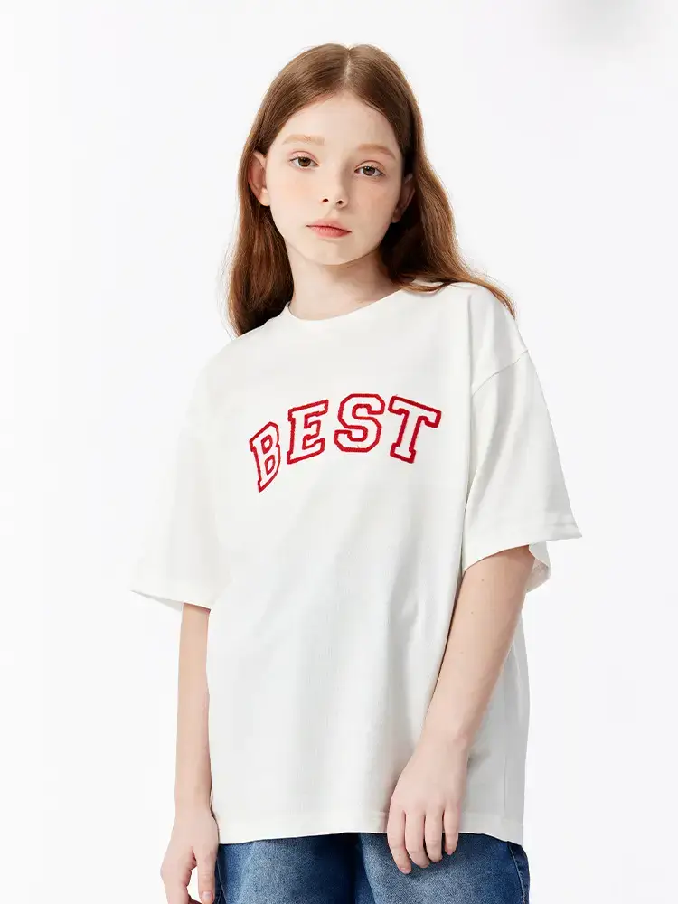 Girls Boys Cotton T-Shirt Red "BEST" Print - Image 7