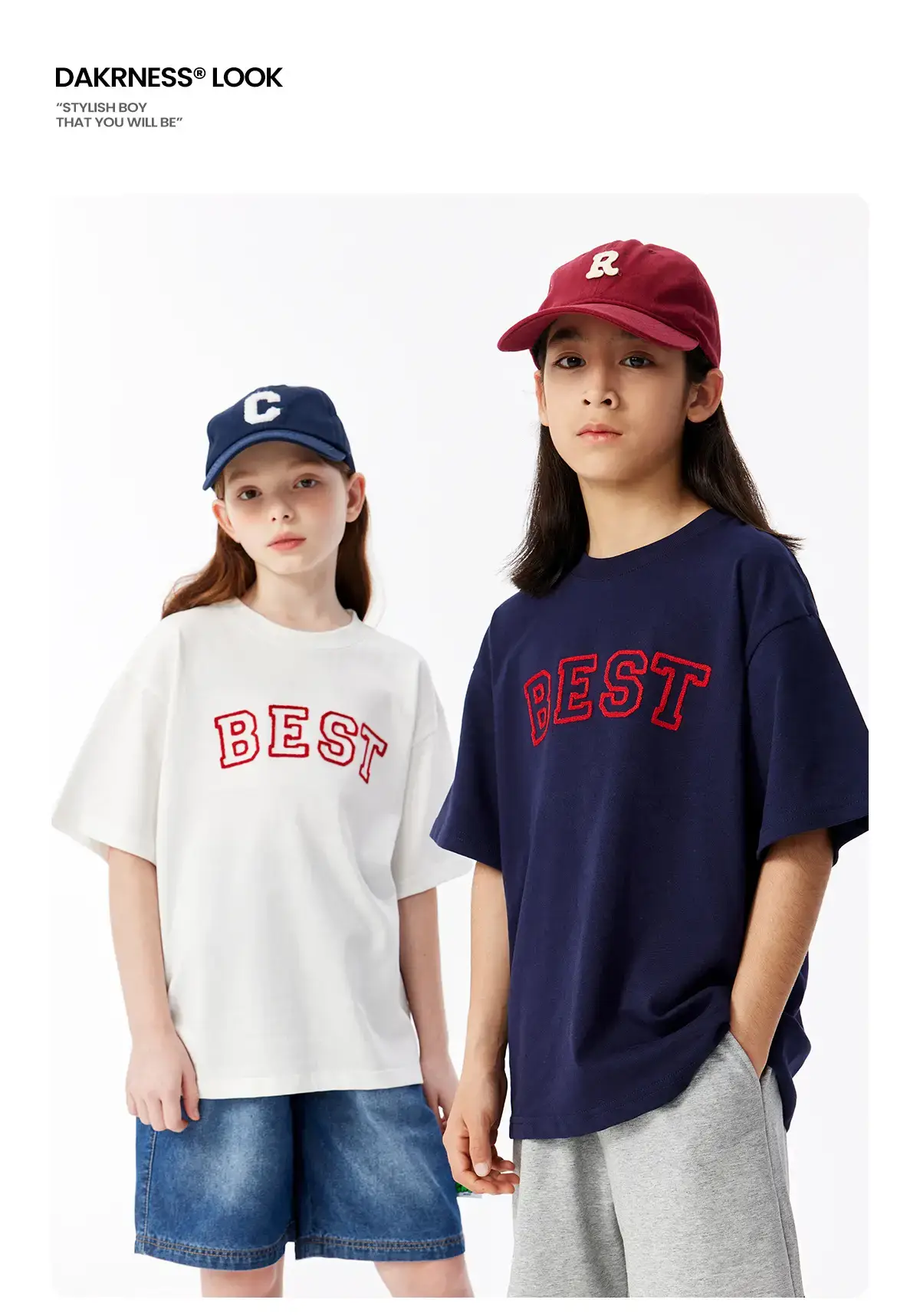Girls Boys Cotton T-Shirt Red "BEST" Print — feature 14