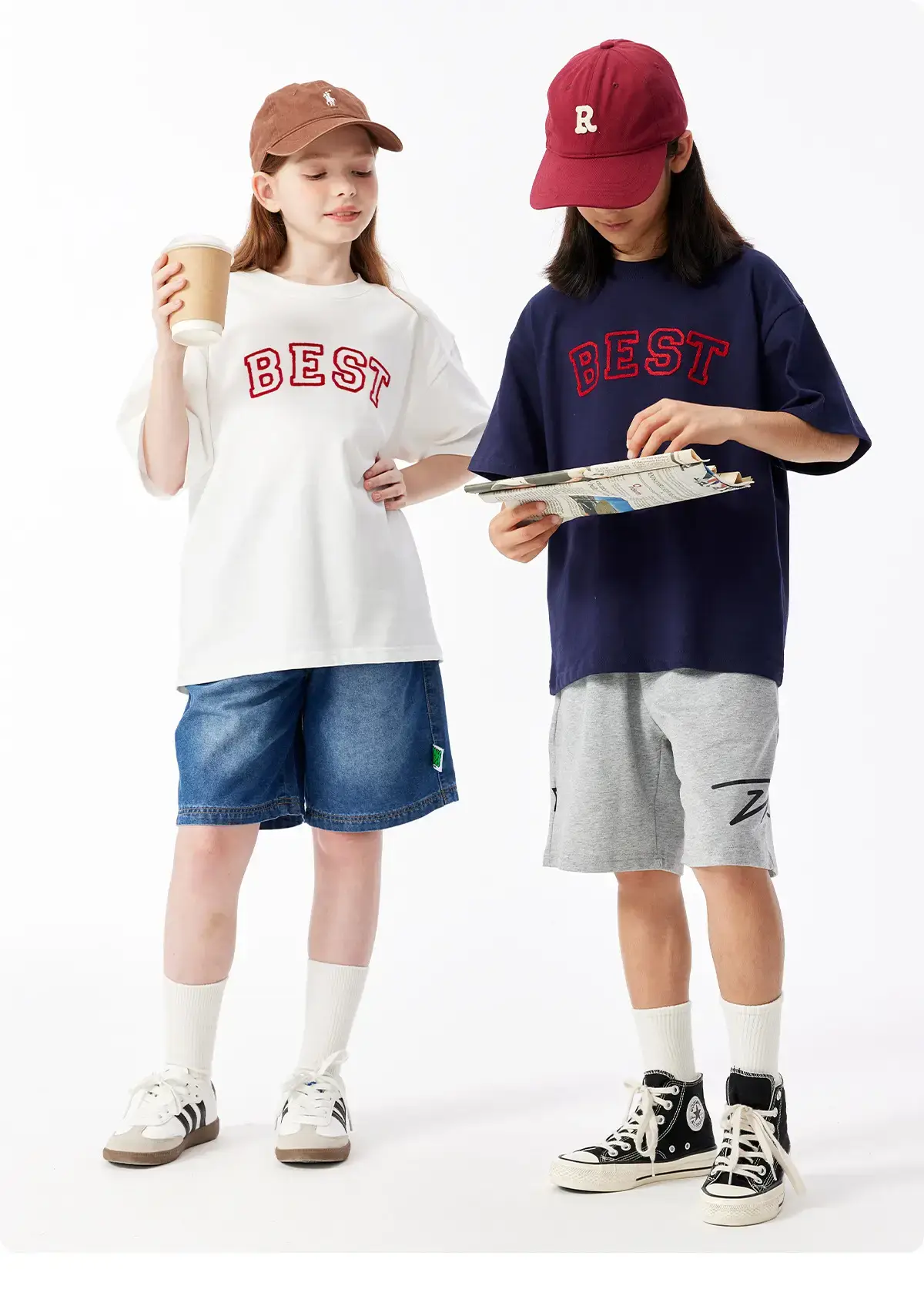 Girls Boys Cotton T-Shirt Red "BEST" Print — feature 15