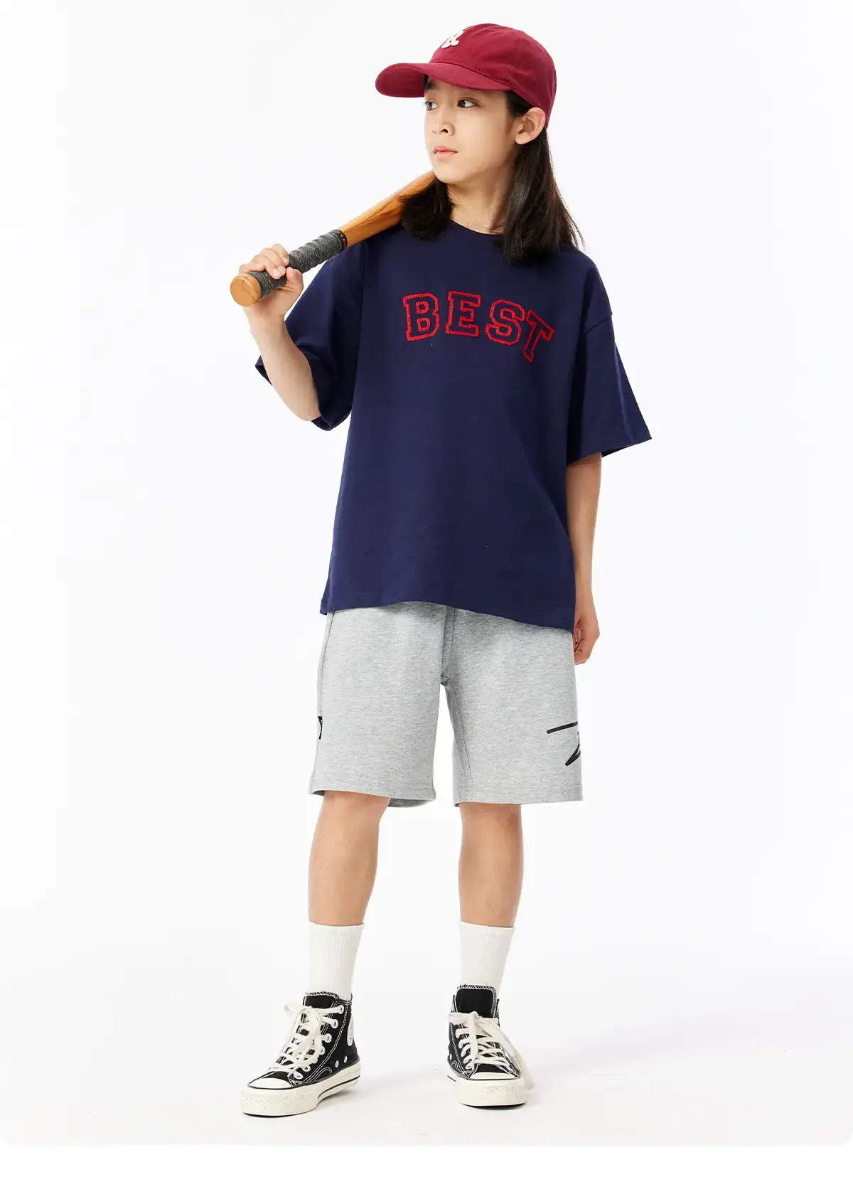Girls Boys Cotton T-Shirt Red "BEST" Print — feature 17