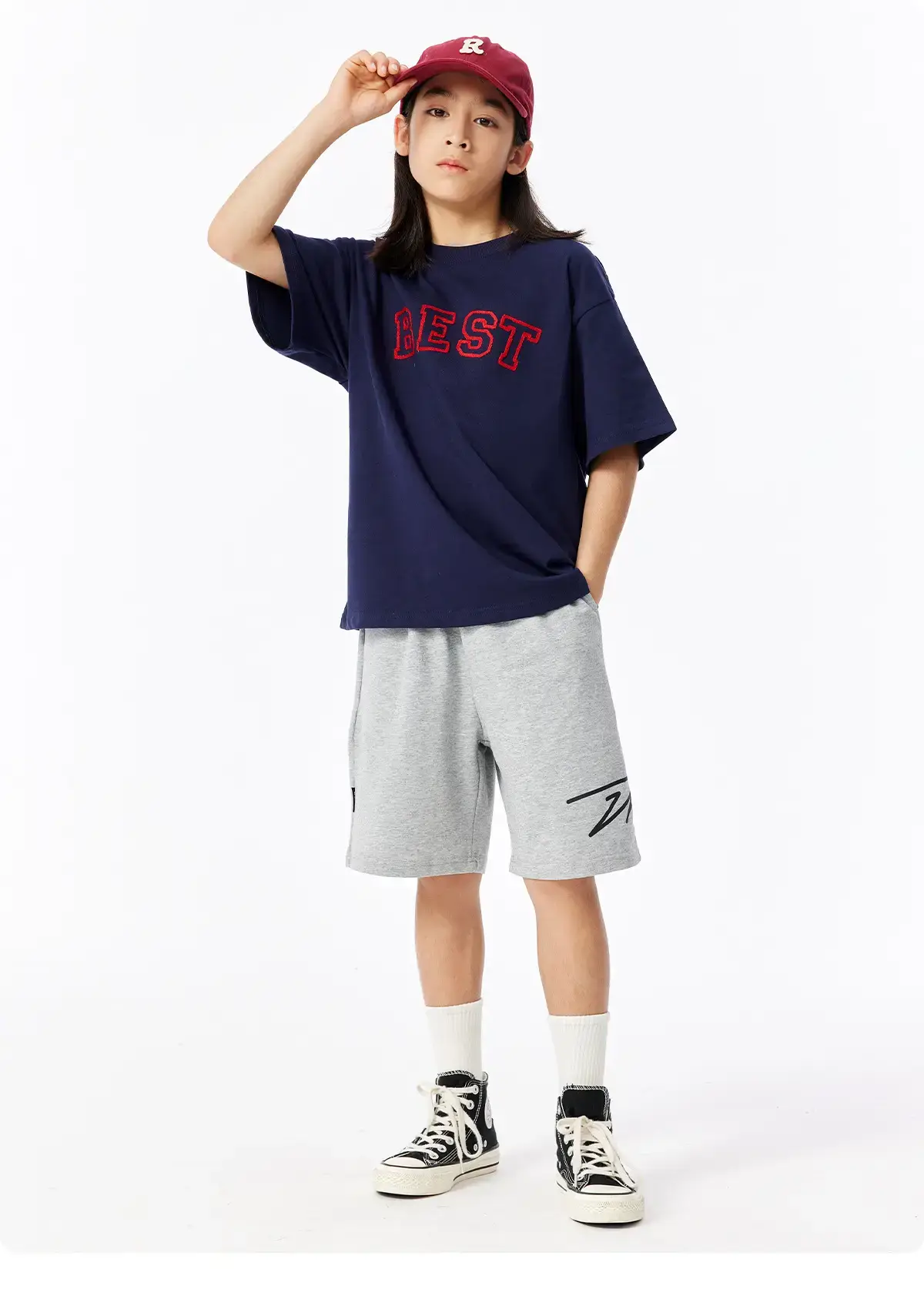 Girls Boys Cotton T-Shirt Red "BEST" Print — feature 18
