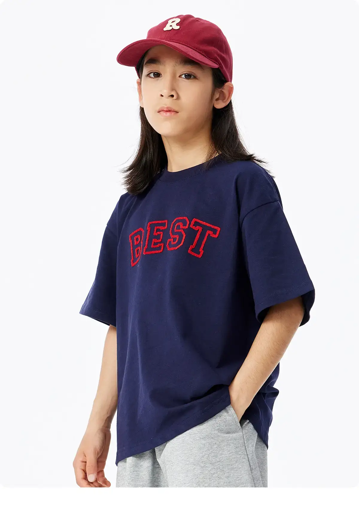 Girls Boys Cotton T-Shirt Red "BEST" Print — feature 19
