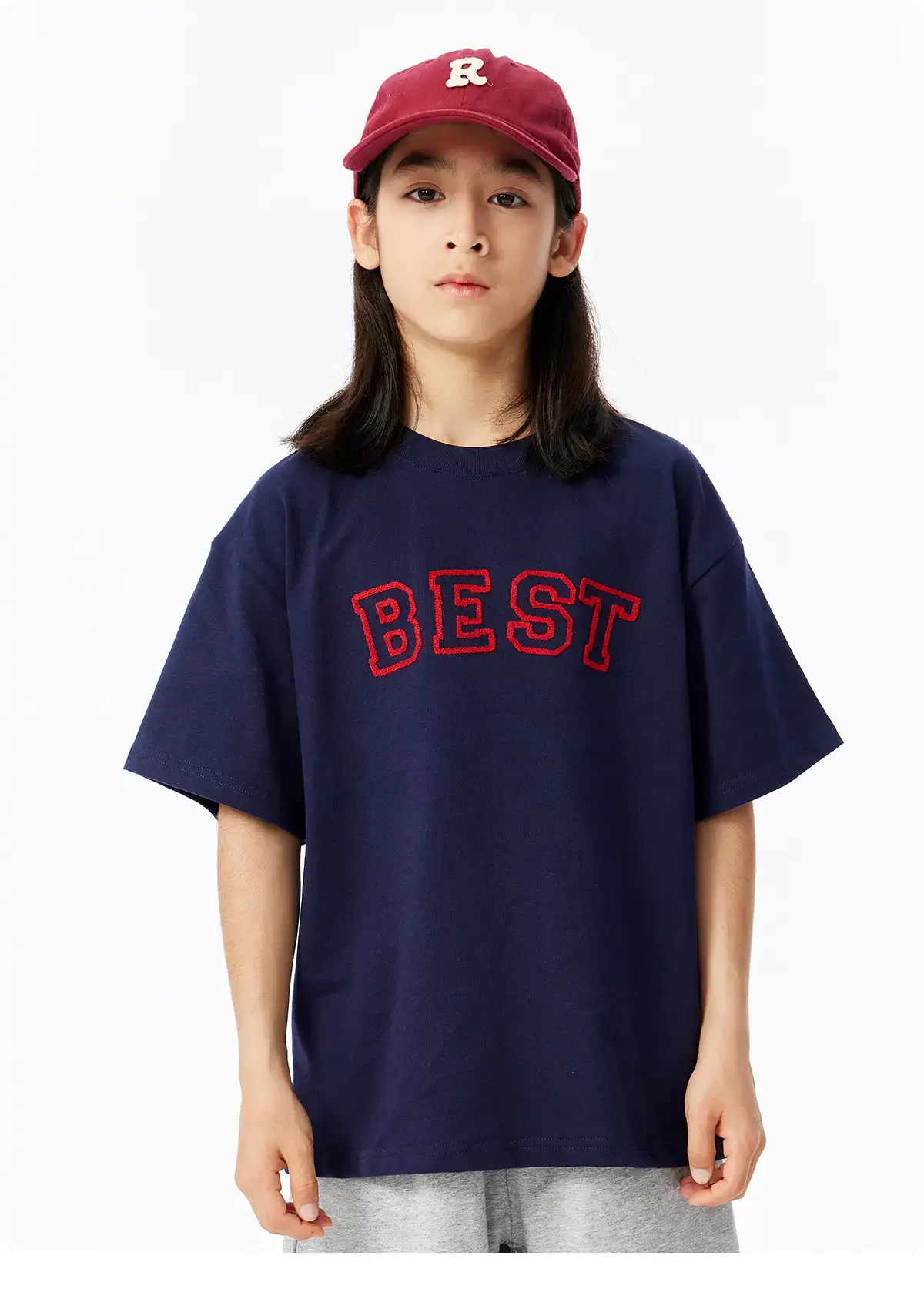 Girls Boys Cotton T-Shirt Red "BEST" Print — feature 20