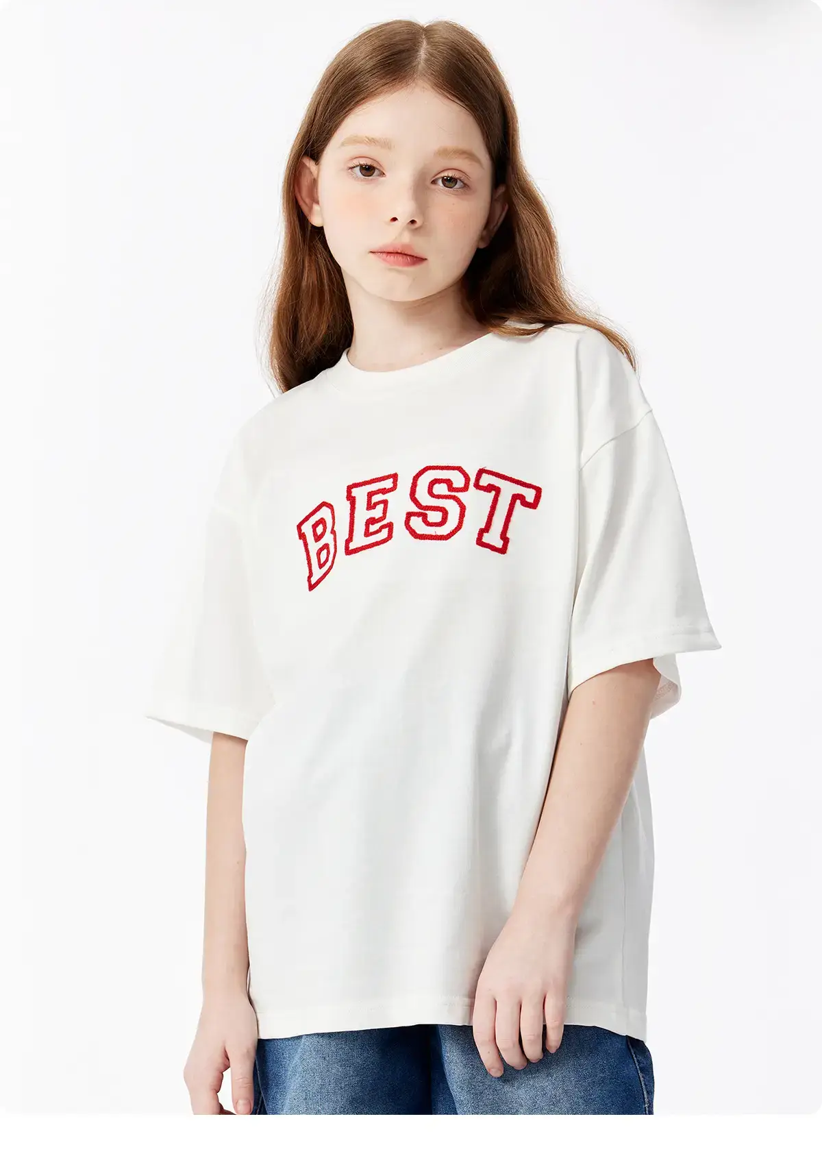 Girls Boys Cotton T-Shirt Red "BEST" Print — feature 24