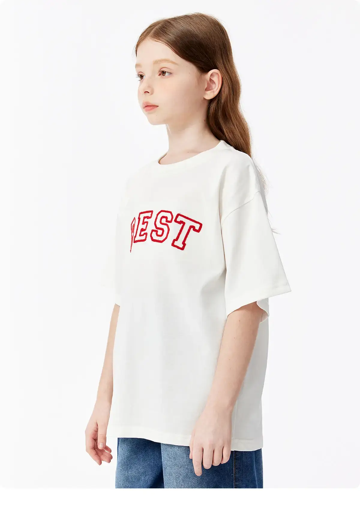 Girls Boys Cotton T-Shirt Red "BEST" Print — feature 25