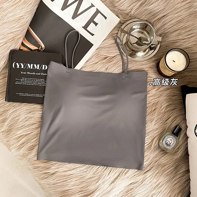 Ice Silk seamless small camisole women's summer thin non-chest pad inner wear beauty back base anti-exposure tube top off-shoulder