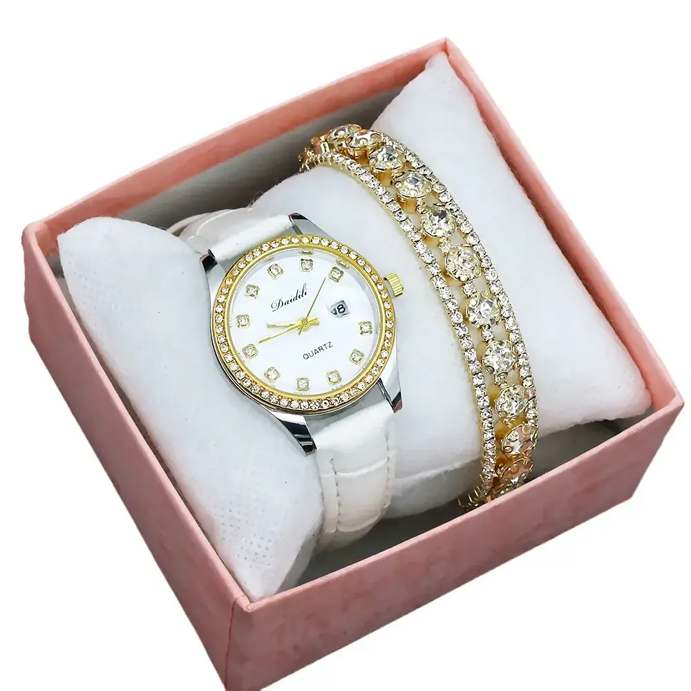 Women's 12 Diamond Watch with Gold Bracelet Set - Image 27