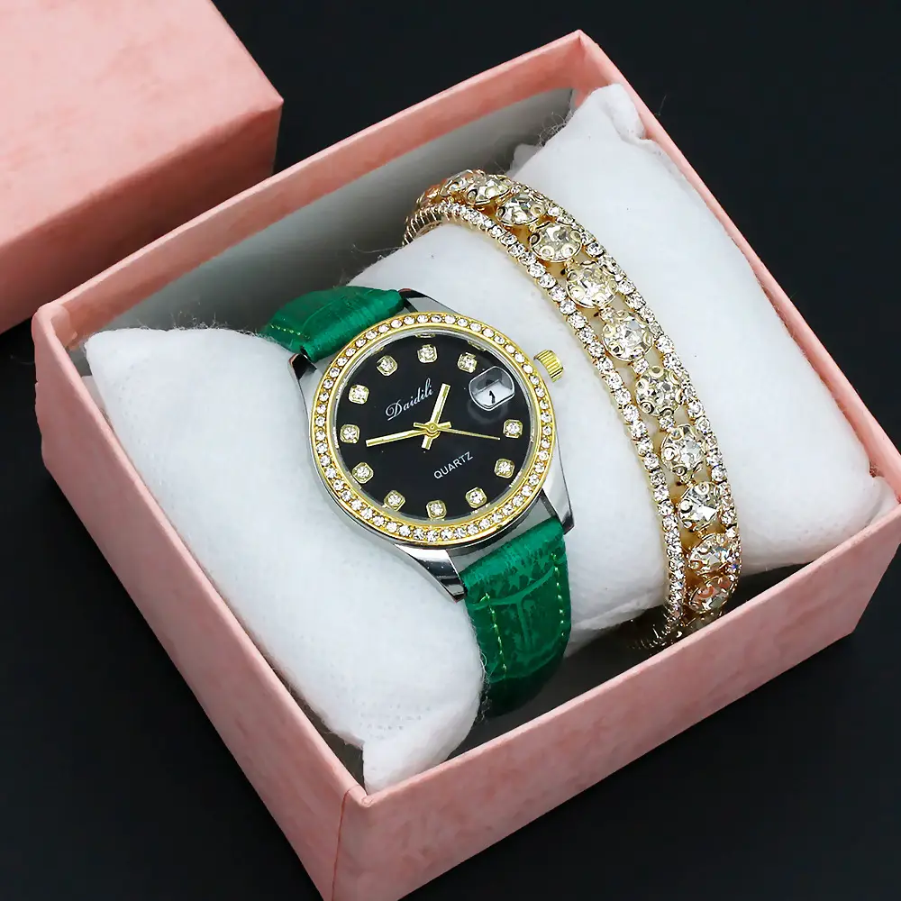 Women's 12 Diamond Watch with Gold Bracelet Set — feature 10