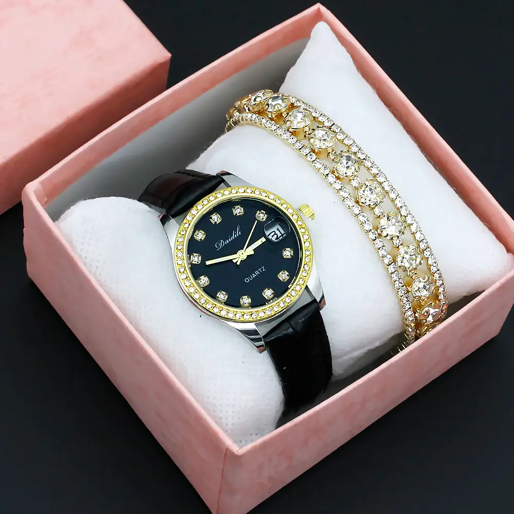 Women's 12 Diamond Watch with Gold Bracelet Set — feature 12