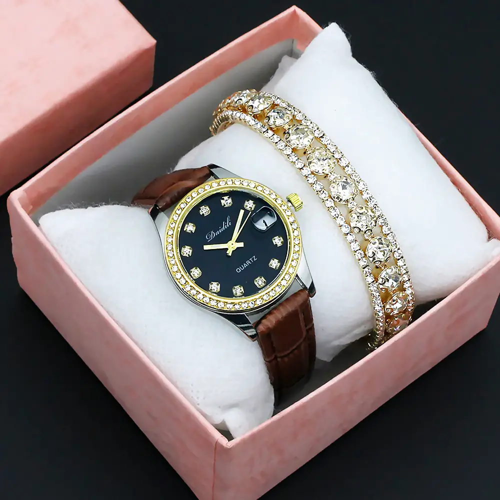 Women's 12 Diamond Watch with Gold Bracelet Set — feature 13