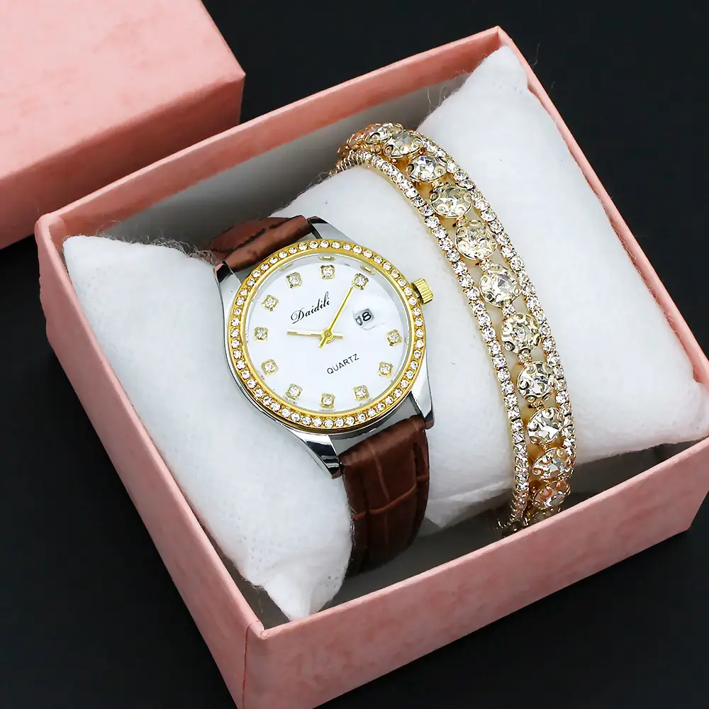 Women's 12 Diamond Watch with Gold Bracelet Set — feature 3