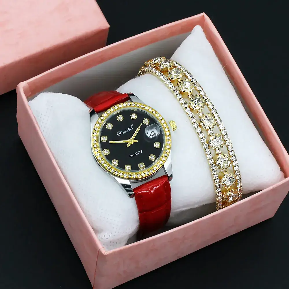 Women's 12 Diamond Watch with Gold Bracelet Set - Image 4