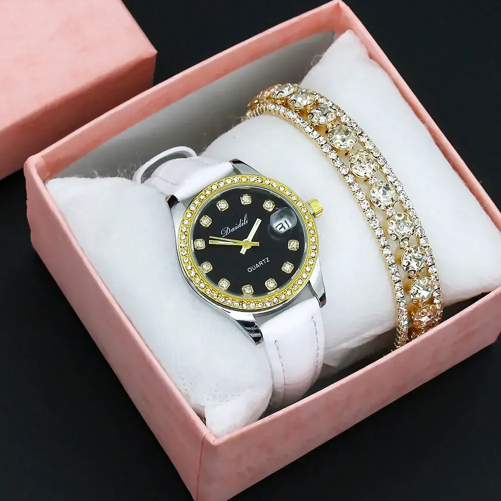 Women's 12 Diamond Watch with Gold Bracelet Set - Image 5
