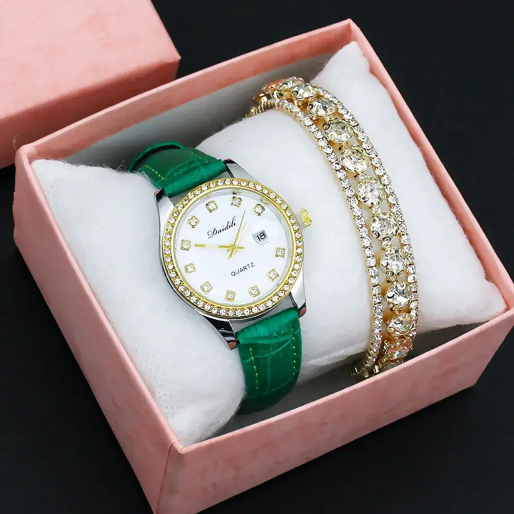 Women's 12 Diamond Watch with Gold Bracelet Set - Image 9