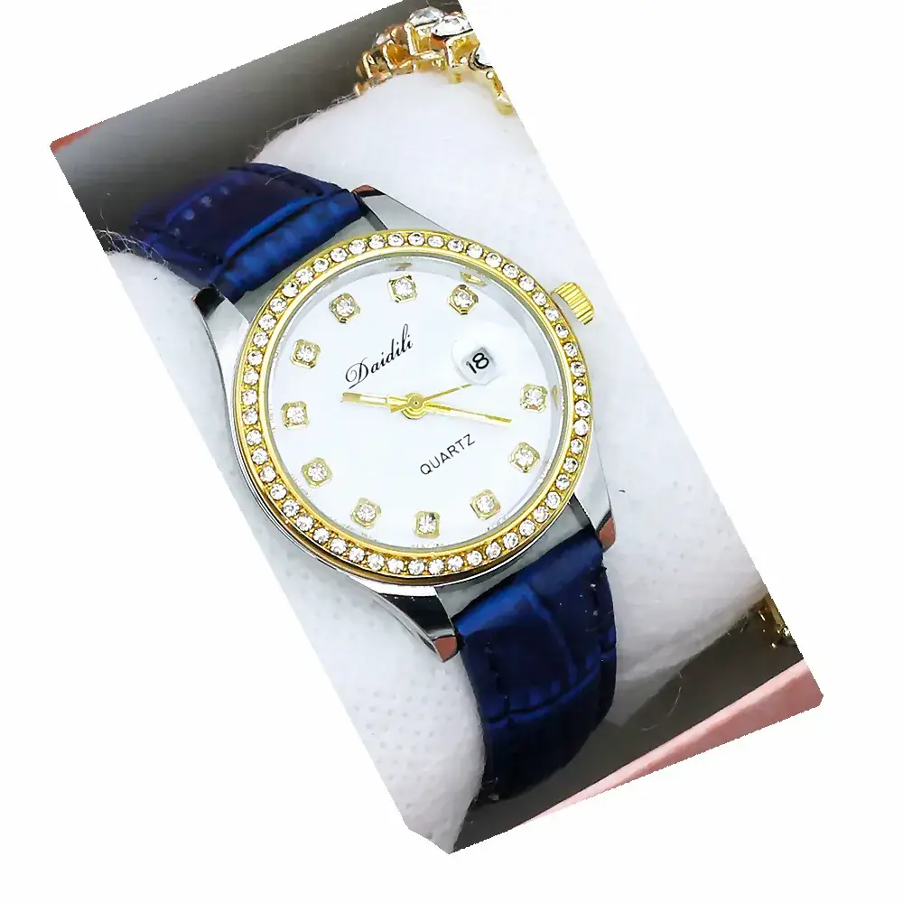 Women's Gold Diamond Watch Set White Strap Bracele - Image 24