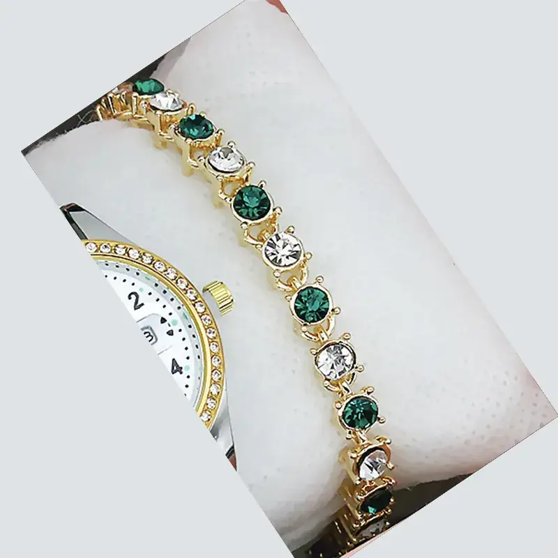 Women's Gold Diamond Watch Set White Strap Bracele - Image 26